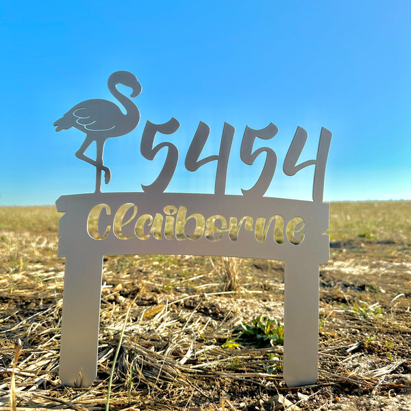 Personalized Flamingo Address Metal Yard Stake - House Numbers-Beach House-Beach Rental Address Decor