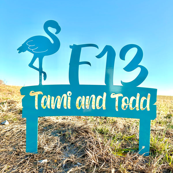 Personalized Flamingo Address Metal Yard Stake - House Numbers-Beach House-Beach Rental Address Decor