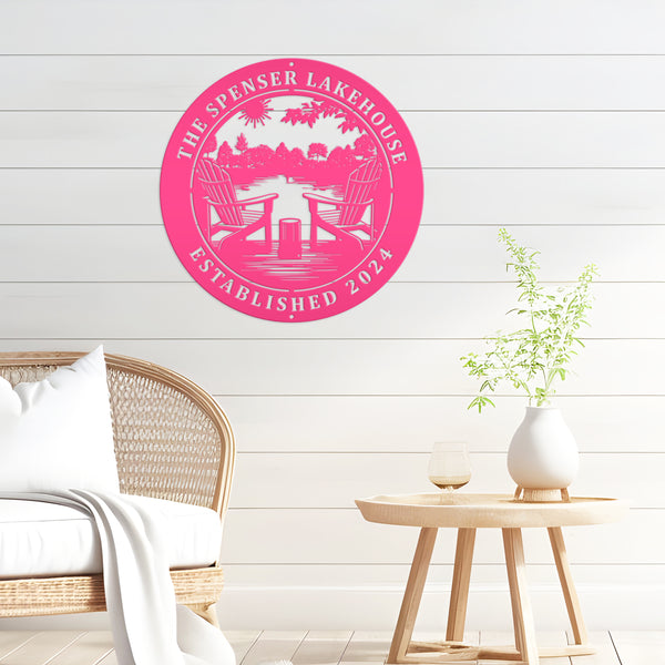 Rustic Camping Sign with Adirondak Chairs - Metal Lakehouse Scene Address Plaque, can be used as a property greeting or Address Marker!