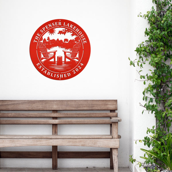 Rustic Camping Sign with Adirondak Chairs - Metal Lakehouse Scene Address Plaque, can be used as a property greeting or Address Marker!