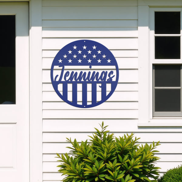 Customizable Patriotic - American Flag -Circle Name Sign