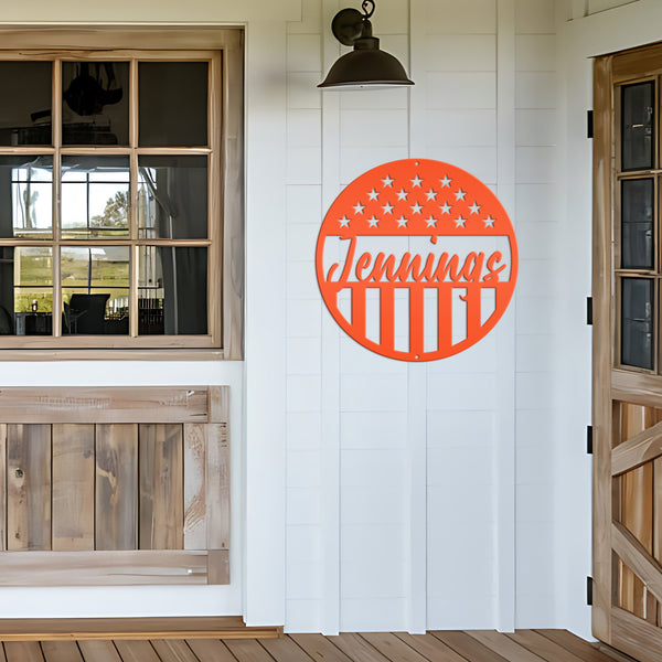 Customizable Patriotic - American Flag -Circle Name Sign