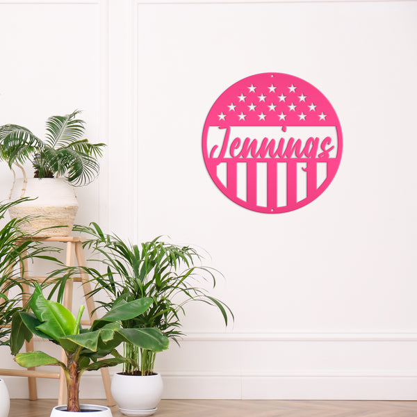 Customizable Patriotic - American Flag -Circle Name Sign