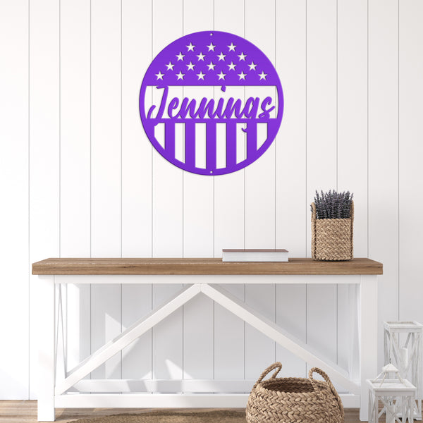 Customizable Patriotic - American Flag -Circle Name Sign