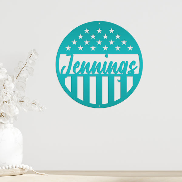Customizable Patriotic - American Flag -Circle Name Sign