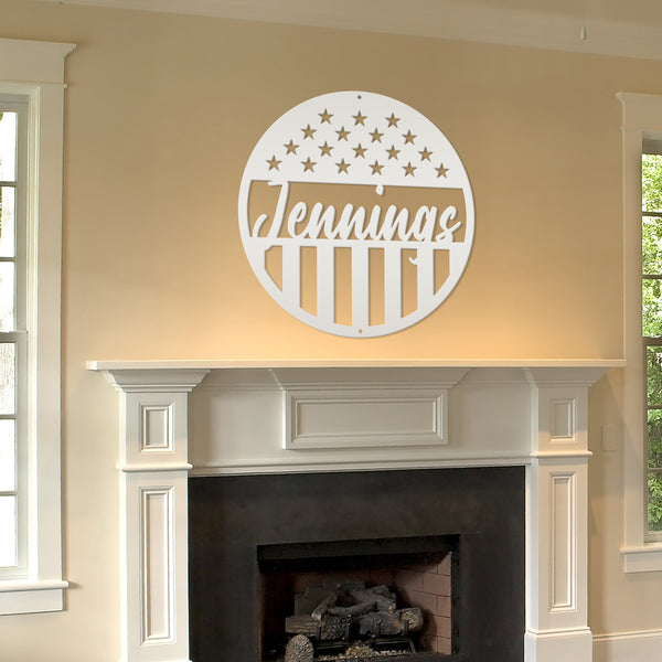 Customizable Patriotic - American Flag -Circle Name Sign