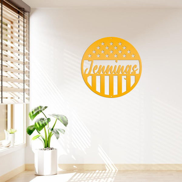 Customizable Patriotic - American Flag -Circle Name Sign