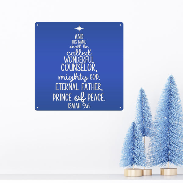 Isaiah 9:6 Christmas Tree Metal Sign-Isaiah Bible Verse Metal Wall Art-Wonderful Counselor -Christmas Scripture