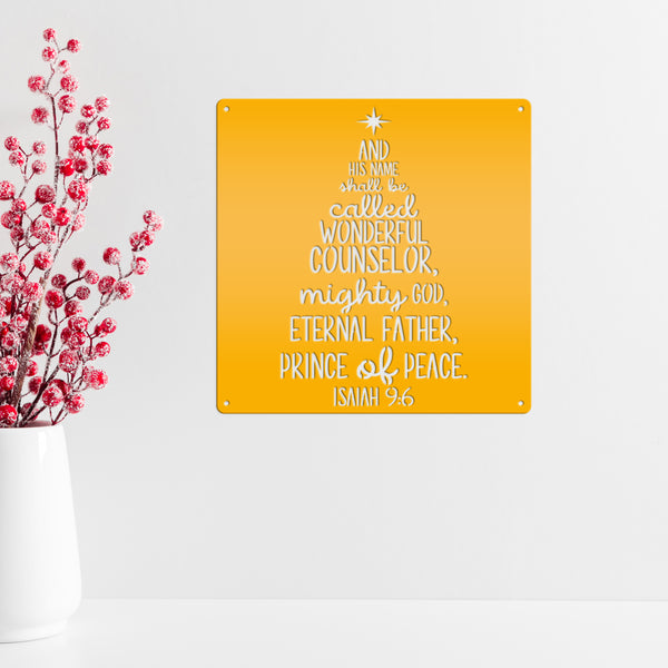 Isaiah 9:6 Christmas Tree Metal Sign-Isaiah Bible Verse Metal Wall Art-Wonderful Counselor -Christmas Scripture