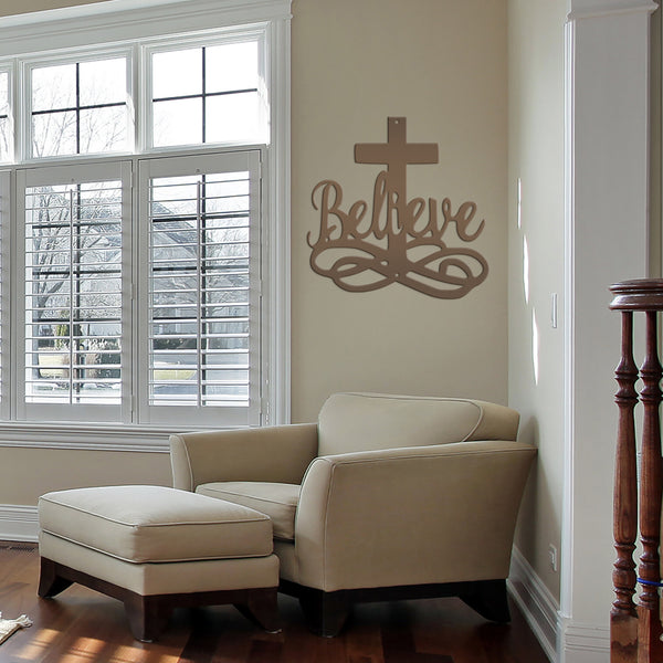 Believe Cross Metal Sign-Religous-Christian Wall Hanging Art-Home Decor-Outdoor Decor-Confirmation Gift