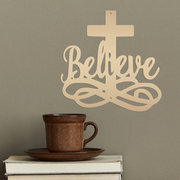 Believe Cross Metal Sign-Religous-Christian Wall Hanging Art-Home Decor-Outdoor Decor-Confirmation Gift