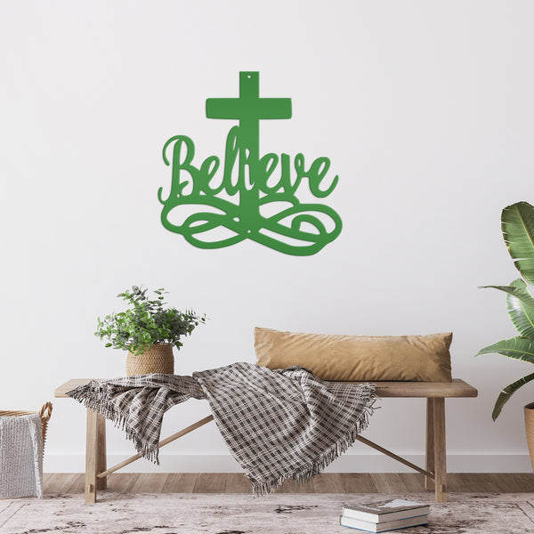 Believe Cross Metal Sign-Religous-Christian Wall Hanging Art-Home Decor-Outdoor Decor-Confirmation Gift