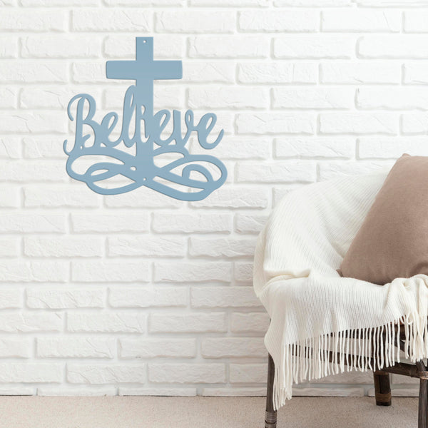 Believe Cross Metal Sign-Religous-Christian Wall Hanging Art-Home Decor-Outdoor Decor-Confirmation Gift