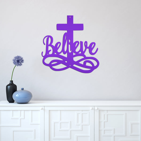 Believe Cross Metal Sign-Religous-Christian Wall Hanging Art-Home Decor-Outdoor Decor-Confirmation Gift