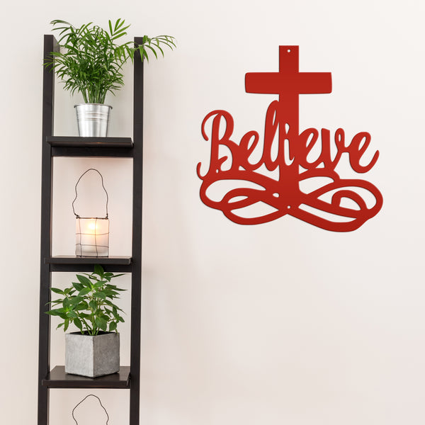 Believe Cross Metal Sign-Religous-Christian Wall Hanging Art-Home Decor-Outdoor Decor-Confirmation Gift