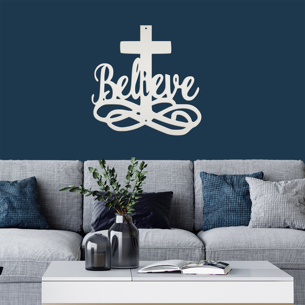 Believe Cross Metal Sign-Religous-Christian Wall Hanging Art-Home Decor-Outdoor Decor-Confirmation Gift
