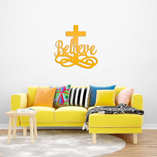 Believe Cross Metal Sign-Religous-Christian Wall Hanging Art-Home Decor-Outdoor Decor-Confirmation Gift