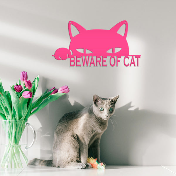 Beware Of Cat Metal Sign, Cat Wall Decor, Cat Wall Art, Cat Hanging Wall Sign, Cat Decor, Cat Lovers, Cat Gifts, Crazy Cat Lady Wall Decor, Cat Home Decor