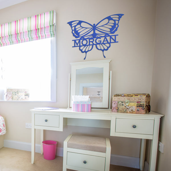 Personalized Butterfly Monogram Metal Sign, Butterfly Girls Bedroom Decor for the Wall, Personalized Butterfly Wall Art, Butterflies Decor
