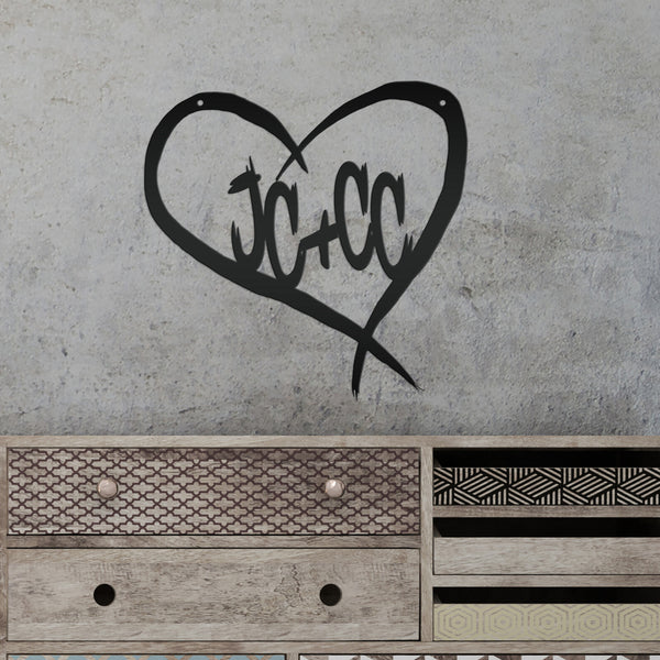 Personalized Carved Heart with Initials Metal Sign