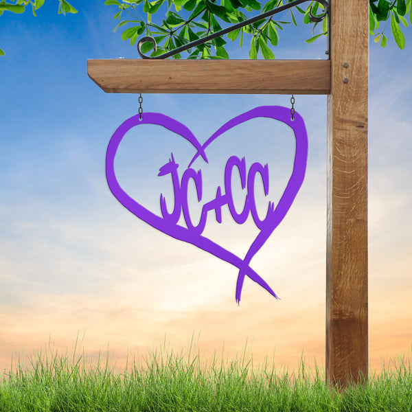 Personalized Carved Heart with Initials Metal Sign