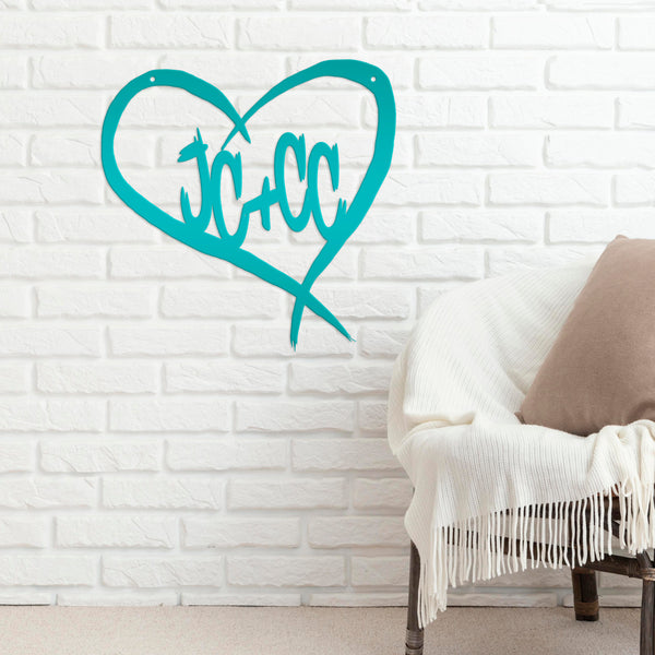 Personalized Carved Heart with Initials Metal Sign