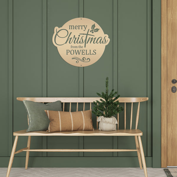 Holiday Season Custom Metal Sign - Personalized Festive Wall Art - Merry Christmas Home Decor - Stylish Seasonal Family Name Decoration
