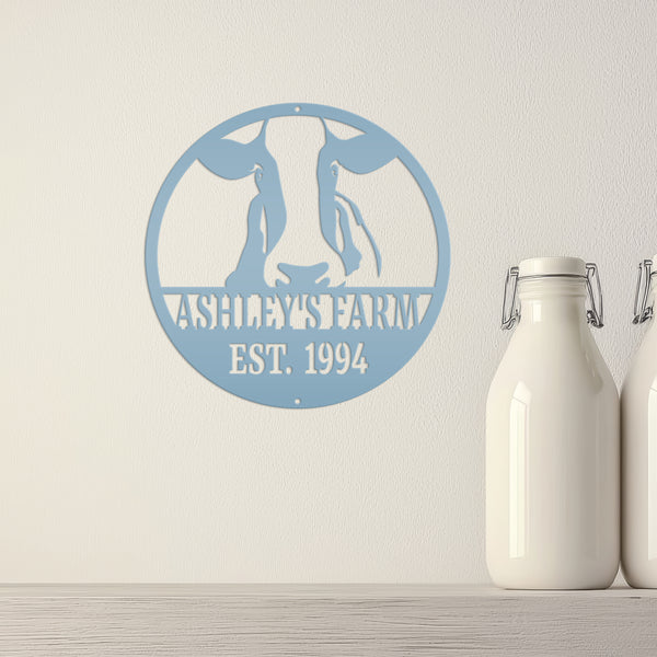 Personalized Cow Farm with Established Date Metal Sign-Custom Cow Decor-Signage