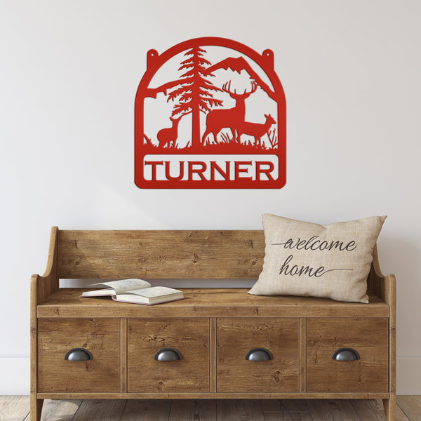 Deer Family Welcome Metal Sign- Deer Themed Welcome Sign-Custom Deer Hunting Sign -Deer Cabin Family Name Sign