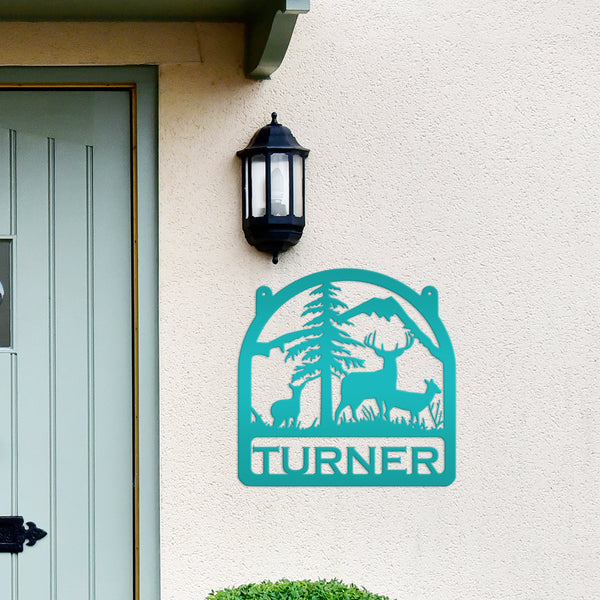Deer Family Welcome Metal Sign- Deer Themed Welcome Sign-Custom Deer Hunting Sign -Deer Cabin Family Name Sign