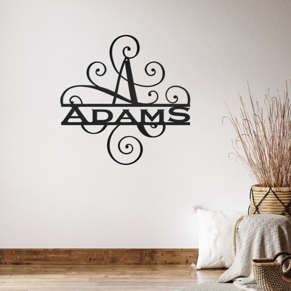 Custom Last Name Sign, Personalized Wedding Gift, Swirled Name Sign