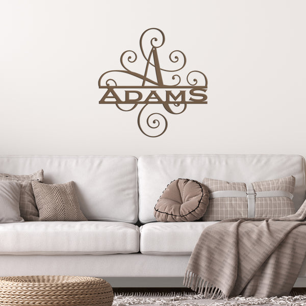 Custom Last Name Sign, Personalized Wedding Gift, Swirled Name Sign