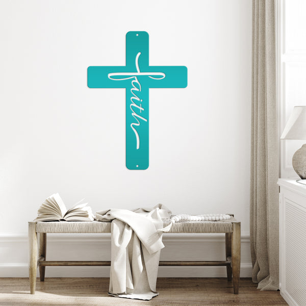 faith metal cross sign 