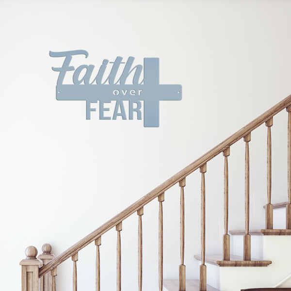 Faith Over Fear Cross Sign-Religious-Christian-Metal Wall Hanging Art-Home Decor-Cross Shaped -Cross Decor