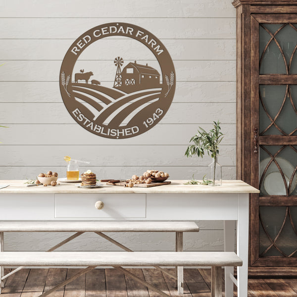 Farm Name Custom Metal Sign, Farmhouse Wall Decor & Art, Farm Decor & Signs, Farm Scene Custom Metal Sign