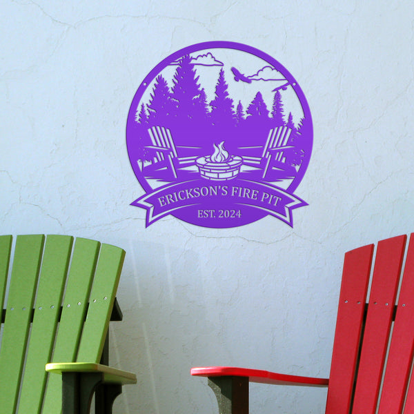Campfire Sign with Family Name , Outdoor Metal Sign with Adirondack Chairs,  Personalized Camping Gifts, Fire Pit Sign, Metal Camping Sign, Camping Decor