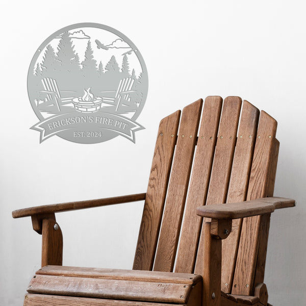 Campfire Sign with Family Name , Outdoor Metal Sign with Adirondack Chairs,  Personalized Camping Gifts, Fire Pit Sign, Metal Camping Sign, Camping Decor