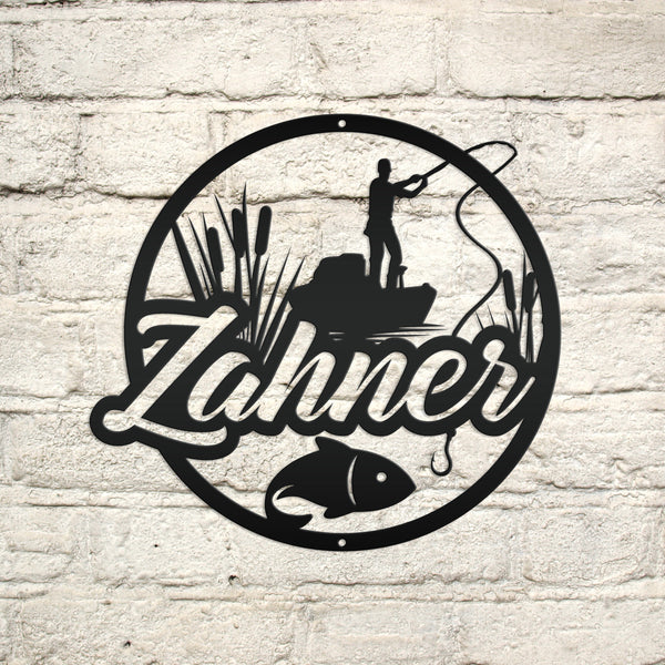 Personalized Lake Fishing Scene Metal Sign - Indoor Outdoor - Fishing Theme Decor