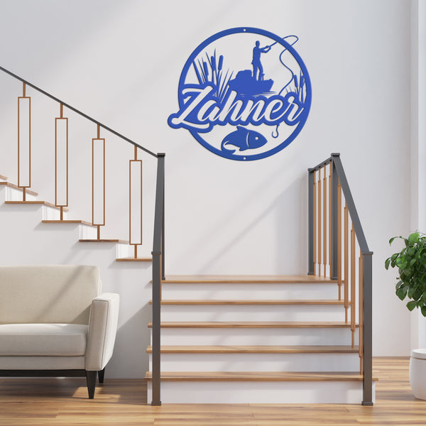 Personalized Lake Fishing Scene Metal Sign - Indoor Outdoor - Fishing Theme Decor