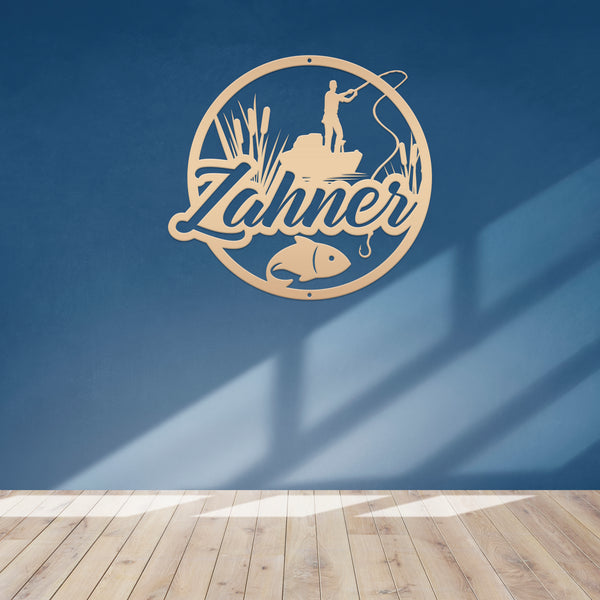 Personalized Lake Fishing Scene Metal Sign - Indoor Outdoor - Fishing Theme Decor