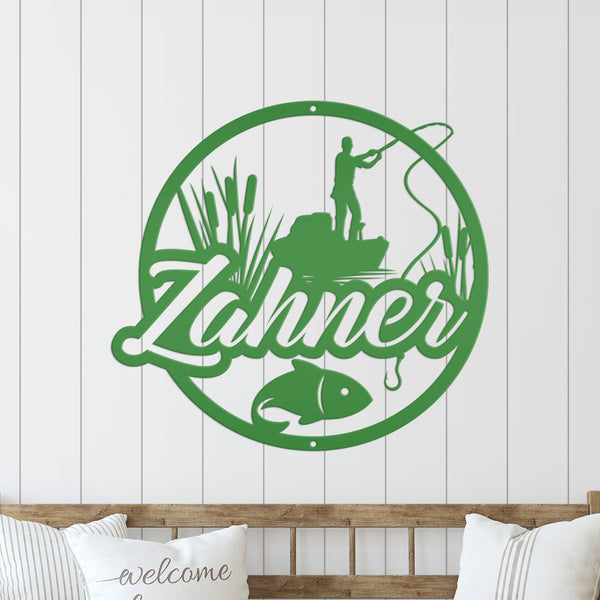 Personalized Lake Fishing Scene Metal Sign - Indoor Outdoor - Fishing Theme Decor
