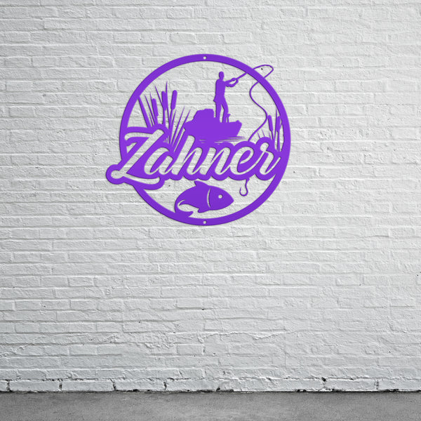 Personalized Lake Fishing Scene Metal Sign - Indoor Outdoor - Fishing Theme Decor