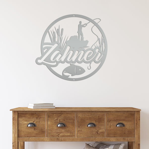 Personalized Lake Fishing Scene Metal Sign - Indoor Outdoor - Fishing Theme Decor