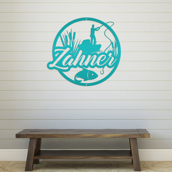 Personalized Lake Fishing Scene Metal Sign - Indoor Outdoor - Fishing Theme Decor