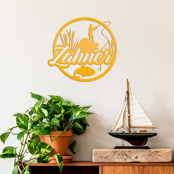 Personalized Lake Fishing Scene Metal Sign - Indoor Outdoor - Fishing Theme Decor