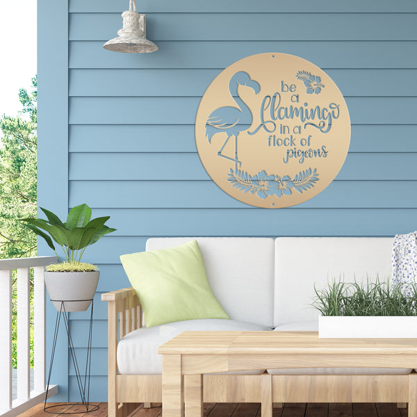 Cute Flamingo Metal Sign - Be A Flamingo in a Flock of Pigeons - Charming Beach House Decor - Tropical Entryway Art - Whimsical Door Hanger