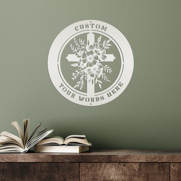 Christian Cross Wall Decor - Faith Inspired Front Door Hanger - Personalized Religious Sign - Outdoor Address Plaque - Custom Memorial Signs