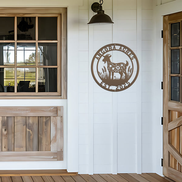 Floral Goat Farmhouse Decor - Personalized Outdoor Metal Sign - Rustic Wall Hanging - Cute Homestead Animal Wall Art - Unique Farmer Gift