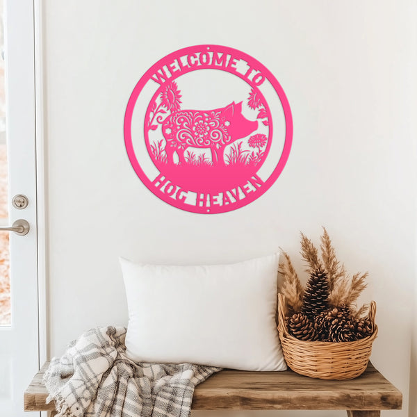 Floral Pig Metal Farm Sign - Rustic Farmhouse Decor - Custom Wall Hangings - Personalized Farmers Gift - Charming Outdoor Front Porch Decor