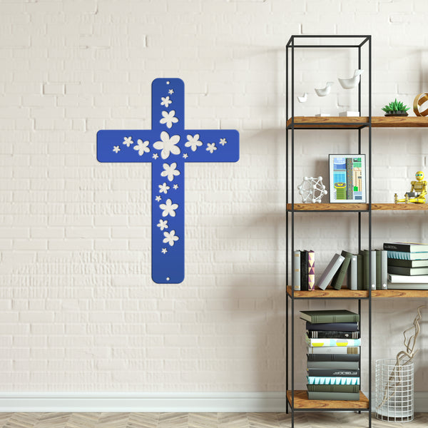 Flower Cross Metal Sign-Cross Wall Art-